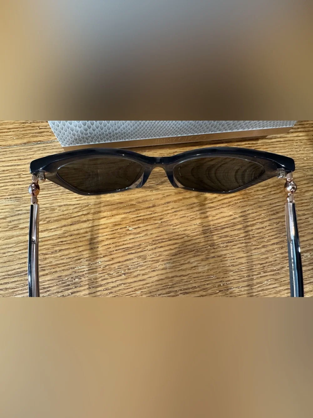 Jimmy Choo peared gray Sunglasses with Cream Textured Case